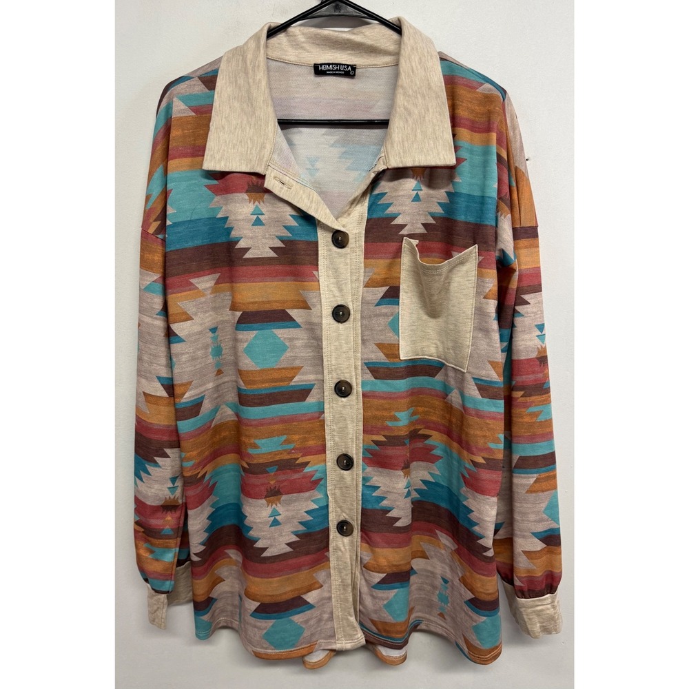 Heimish USA Womens Southwestern Geometric Button Down Shirt Large EJ6706-12